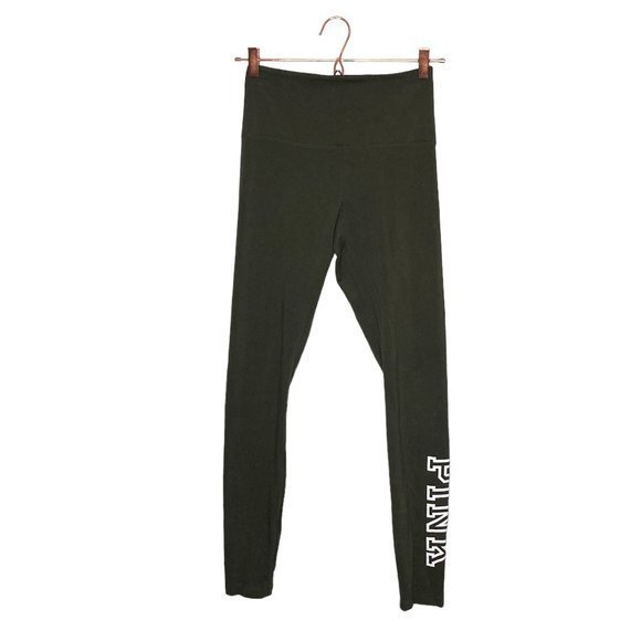 Victoria's Secret PINK Small S Army Green High Waist Logo Cotton‎ Blend Leggings - Picture 1 of 4